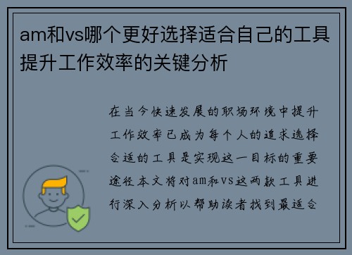 am和vs哪个更好选择适合自己的工具提升工作效率的关键分析