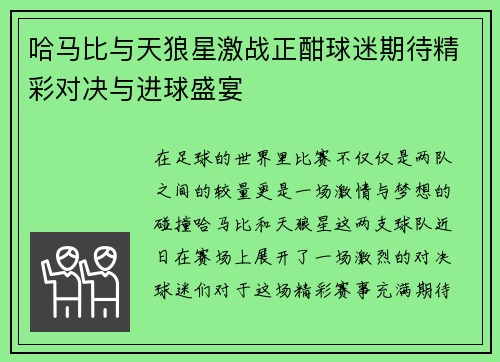 哈马比与天狼星激战正酣球迷期待精彩对决与进球盛宴